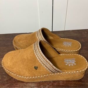 Clarks Brown Suede Mules with Heart Accent